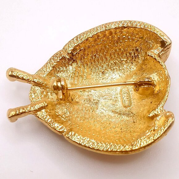 Roman Ladybug Brooch Gold Tone Black Red Enamel White Rhinestone Lapel Pin VTG - Picture 6 of 11